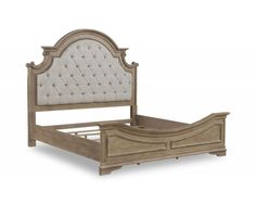 a bed with an upholstered headboard and foot board, made out of wood