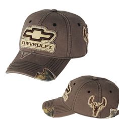 Price is for 1 Hat Chevrolet Bowtie Frayed Patch Camo Buck Brown Hat made of a 100% cotton material. Each cap features a Bowtie Outline and Chevrolet lettering in a frayed patch on the front crown. But wait, there's more! The visor has dark brown six row stitching and 3 fray areas with camo print underneath. To bring it on home you have a buck patch on the left side of the panels and some more frayed camo areas. The hat has an unstructured crown and unstructured rear panels for a comfortable fit Chevrolet Bowtie, Chevy Bowtie, Camo Hat, Brown Hat, Camo Hats, Brown Hats, Mesh Hat, Cotton Hat, Country Outfits