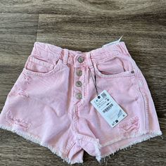 Never Wore! Cute Pink Jean Shorts For Summer, Cute Spring Shorts With Pockets, Cute Zara Bottoms For Spring, Zara Pink Shorts For Summer, Zara Pink Summer Shorts, Cute Zara Bottoms For Summer, Trendy Zara Cotton Shorts, Trendy Pink Zara Shorts, Zara Skort