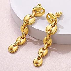 Chain Link 18k Gold Plated Coffee Bean Drop Earrings * High Quality 18k Gold Electroplated * Length:2.56inch/65mm * Width: 0.41inch/10.5mm * Thickness: 2.8mm Gold Round Chain Earrings, Valentines Earrings, Gold Clips, Party Earrings, Freshwater Pearls Earrings, Stone Studs, Stone Gold, Pearl Earrings Dangle, Crystal Drop Earrings