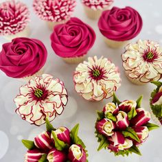 cupcakes decorated with pink and white flowers