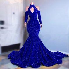 Royal Blue Mermaid Prom Dress, Wedding Reception Gowns, Blue Mermaid Prom Dress, Glamorous Dress, Reception Gown, Long Sleeve Evening Gowns, Sequin Prom Dress