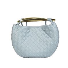 44272018358491 Chic Gold Bucket Bag For Daily Use, Modern Blue Woven Leather Bag, Elegant Blue Woven Leather Shoulder Bag, Chic Blue Bag With Woven Leather, Elegant Gold Shoulder Bag With Woven Leather, Chic Woven Leather Bucket Bag With Round Handle, Chic Blue Bags With Braided Handles, Chic Bucket Bag With Woven Leather And Round Handle, Formal Gold Shoulder Bag With Braided Handles