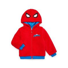 The Spider-Man Toddler Boy Plush Fleece Full-Zip Cosplay Hoodie is an action-packed and cozy addition to any young superhero's wardrobe. Crafted in a plush fleece fabric, this hoodie ensures warmth and comfort for your little web-slinger. The full-zip design makes it easy to wear, while the vibrant Spider-Man-themed details, including the iconic spider logo and mask-like hood, allow toddlers to transform into their favorite Marvel hero. Perfect for playtime, costume parties, or casual outings, t Playful Character Print Hoodie For Winter, Playful Winter Hoodie With Character Print, Playful Character Print Winter Hoodie, Hooded Winter Outerwear With Character Print, Winter Hooded Outerwear With Character Print, Hooded Character Print Fall Outerwear, Hooded Character Print Sweatshirt For Winter, Red Hooded Sweatshirt For Halloween, Superhero Long Sleeve Winter Hoodie