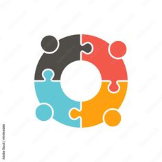 four people holding hands together to form a circle puzzle piece logo, icon or emblem