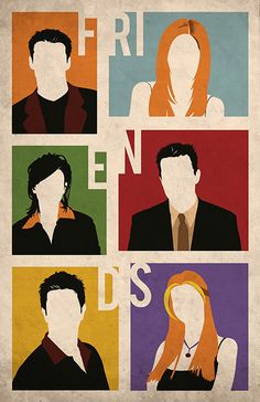 the cast of friends from tv show friends on four different colored squares, each with their own name