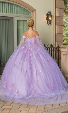 Pastel purple lilac off the shoulder a-line quinceanera ball gown with sweetheart neckline and cape. Glitters Skirt, Long Cape, Cape Gown, Quince Dress, Body Measurement, Quinceanera Dress, Full Length Skirts, Corset Lace, Prom Girl