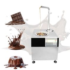 the chocolate melting machine is being used to make chocolates and other dessert items,