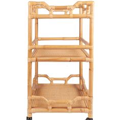 a three tier bamboo shelf with wheels