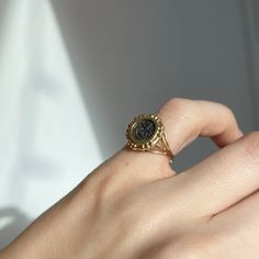 Estate/ vintage 14KT yellow gold ring with Atocha Coin in bezel bamboo setting. Measures approx. 15mm in bezel Finger Size 3.5 but sing up to 6.5 for $55 which has been added to the price Can be resized for an additional feee Weight: 2.50 grams Excellent condition Gold Jewelry With Fluted Bezel For Gift, Antique Signet Ring With Bezel Setting, Antique Gold Ring With Bezel Setting, Antique Yellow Gold Signet Ring With Bezel Setting, Vintage Gold Signet Ring With Bezel Setting, Vintage Gold Jewelry With Bezel Setting, Antique Gold Signet Ring With Bezel Setting, Gold Intaglio Signet Ring, Gold Signet Ring With Intaglio