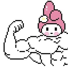 a pixellated image of a baby in a pink hat and diaper sitting on the ground