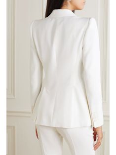 Ivory Crepe blazer | ALEXANDER MCQUEEN | NET-A-PORTER Alexander Mcqueen Blazer, Alexander Mcqueens, Alexander Mcqueen Clothing, Crepe Blazer, Charles Darwin, Suits And Jackets, Business Suit, Lace Bra, Plunging Neckline