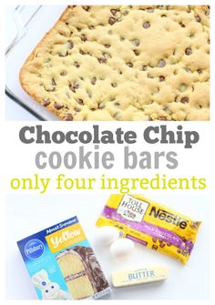 chocolate chip cookie bars are the only four ingredients you need to make this easy dessert