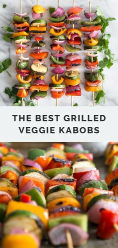 the best grilled veggie kabobs are on skewers and ready to be eaten