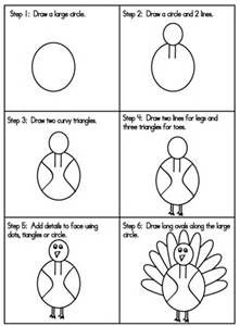 the steps to draw a turkey for children's thanksgiving crafts, including instructions and pictures