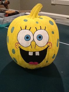 a spongebob pumpkin sitting on top of a table