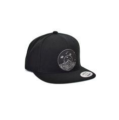 Silver Dinosaur Snapback Hat - Adventure Hat - Mountain Snapback Hat This black snapback hat features a large laser engraved faux leather patch with my hand drawn Dinosaur Space design. The design is engraved into black faux leather revealing a shimmery metallic silver finish. This patch is attached to the snapback with a strong waterproof fabric glue.  Snapback style with a classic green under-bill. Adjustable Snapback Hat, Sacred Geometry Clothing, Dino Design, Adventure Hat, Dinosaur Hat, Leather Patch Hat, Yoga Wear Women, Patch Hat, Black Snapback