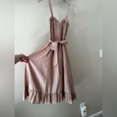 Brand New, Never Worn Tan Midi Dress With Tie Waist. Size Xs. Brunch Midi Sundress With Ruffle Hem, Midi Length Sundress With Ruffle Hem, Brunch Midi-length Sundress, Plus Size Red Dress, Tan Midi Dress, Francescas Dresses, Satin Suit, Midi Pencil Dress, Floral Print Midi Dress