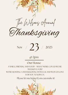 a thanksgiving party flyer with watercolor flowers