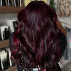 Cherry Red Peekaboo Hair, Cherry Red Hair With Highlights, Dark Red Hair Highlights, Cherry Coke Balayage, Dark Cherry Coke Hair, Cherry Soda Hair, Cherry Coke Hair Color With Highlights, Cherry Cola Hair Color With Highlights