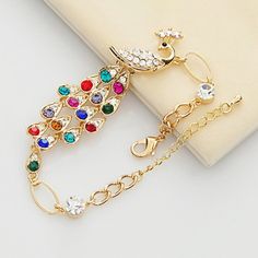 This Peacock Bracelet Is A Wonderful Addition To Your Wardrobe And Your Style! This Unique Style Is A Fun Wear! Meant For Small Wrists, So Feel Free To Ask For Measurements! Wedding Gift For Daughter, Peacock Bracelet, Rainbow Peacock, Bird Bracelet, Trollbeads Bracelet, Peacock Bird, Hot Gifts, Turkish Jewelry, Crystal Beads Bracelet