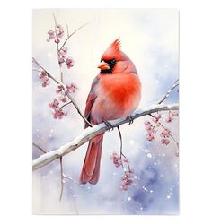 a painting of a cardinal perched on a branch