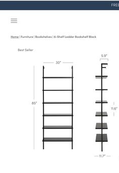 three shelves with different sizes and measurements for each shelf in the same size as shown below