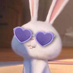 a white rabbit with purple heart shaped sunglasses