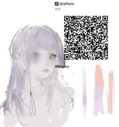 a drawing of a girl with long hair and an qr code on the screen