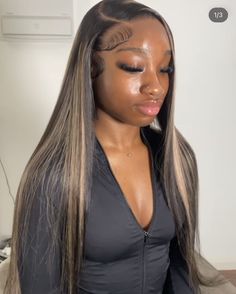 Straight Wig With Highlights, Baddie Wigs, Wig With Highlights, Wig Inspiration, Hair Aesthetics, Natural Hair Bun Styles, Slay Queen, Baddie Tips