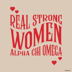 the words real strong women, alphashi omega are shown in red