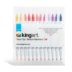 the kingart twin tip sketch markers are set in a clear package with different colors