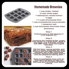 chocolate brownies recipe with instructions on how to bake them in the pans