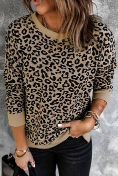 Women's Leopard Print Pull Over Shirt Leopard Print Sweatshirt, Long Sleeve Tops Casual, Sleeves Clothing, 가을 패션, Ripped Denim, Print Pullover, Casual Fall, Top Casual, Printed Sweatshirts