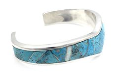 Sterling silver with turquoise, 5/8" wide, size 7 1/4 Luxury Sterling Silver Turquoise Bracelet, Luxury Turquoise Sterling Silver Bracelets, Turquoise Sterling Silver Cuff Bracelet With Polished Finish, Turquoise Cuff Bracelet With Polished Finish, Sterling Silver Turquoise Cuff Bracelet With Inlay, Turquoise Sterling Silver Cuff Bracelet With Inlay, Blue Polished Bangle Cuff Bracelet, Modern Turquoise Cuff Bangle Bracelet, Modern Turquoise Cuff Bangle