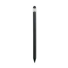 a black pen is shown on a white background with the tip pointing up to the left