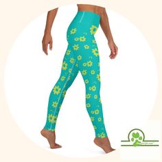 Limited offer! This awesome Flower Power Aqua Yoga Leggings - Yoga Pants - Paddleboard Pants - Loungewear - Fun Fashion that is So Very Comfy - Look Good/Feel Good :-) for $59.99.. #HolidayGift #Streetwear #FunFashion #FunYogaPants #FunLeggings #FunGift #WinterFashion #Upf50 #FlowerFashion #AquaLeggings High Waist Green Leggings For Pilates, Green Compression Long Yoga Pants, Green Tight Yoga Bottoms, Green Tight Pants For Pilates, Green Pants For Pilates, Tight Green Pants For Pilates, Green High Stretch Yoga Pants, Green High Stretch Yoga Leggings, High Stretch Green Yoga Leggings