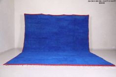 a blue rug with red border in an empty room