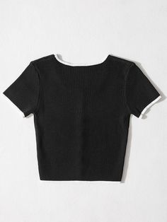 Black Casual  Short Sleeve Acrylic    Slight Stretch Spring/Fall Women Knitwear Rib Knit Top, Trendy Fashion Women, Black Casual, Knitwear Women, Fashion Online Shop, Online Fashion, All Fashion, Men's Clothing, Rib Knit