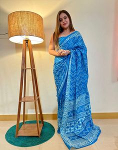 Type : Saree Saree Color : True Blue  Blouse Color : True Blue  Saree Length : 5.5 Mtrs (With Blouse) Blouse Length : 0.80 Mtr Fabric : Cotton  Work : Printed Care Instruction : Hand Wash Product Code : 49983 True Blue, Blue Blouse, Cotton Saree, Fabric Cotton