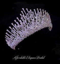 3" Tall CZ Wedding and Quinceanera Tiara in Silver, Gold or Rose Gold Rose Gold 15 Crown, Rose Gold Quinceanera Crown, Quince Rose Gold Crown, Rose Gold Wedding Tiara, Rose Gold Quincea Crown, Beaded Edge Veil, Gold Bridesmaid Jewelry, Winter Wedding Accessories, Beaded Wedding Veils