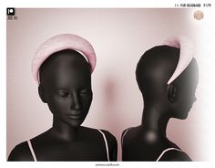 two mannequins wearing head coverings in front of a pink background