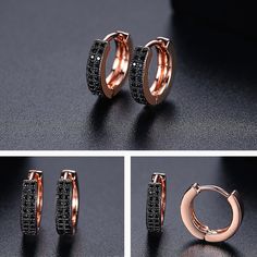 The Black Rose Huggie Earrings are a must-have for any jewelry collection. These earrings features a huggie design with rose gold and cz diamond details. Now exclusively available in the black rose collection, these earrings are sure to capture attention wherever you go! Elegant Black Cubic Zirconia Hoop Earrings, Rose Gold Cubic Zirconia Small Hoop Huggie Earrings, Cz Diamond, Black Rose, Huggies Earrings, Gemstone Rings, Jewelry Collection, Rose Gold, Gemstones