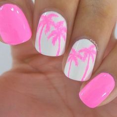 50 Gorgeous Summer Nail Designs You Need To Try - Society19 Nails Beach, Pink Nail Art Designs, Palm Tree Nails, Tree Nails, Beach Nails