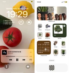 two screens showing different types of fruits and vegetables