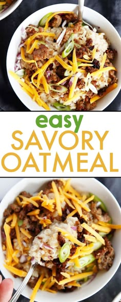 this easy savory oatmeal is loaded with ground beef and cheese