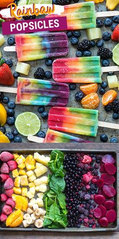 rainbow popsicles are made with fresh fruit and ice cream