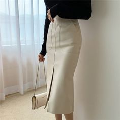 46252257050902|46252257083670 Pu Skirt, Long Pencil Skirt, Pu Leather Skirt, Leather Skirts, Leather Midi Skirt, Party Dress Long Sleeve, Looks Street Style, Leather Pencil Skirt, Midi Skirt Pencil