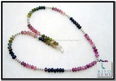 Tourmaline Silver Necklace Gemstone Watermelon Tri Color pink Tourmaline Silver Jewelry by Riyo Gems http://www.riyogems.com