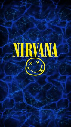 the nirvana logo in blue water with yellow lettering on it's bottom and bottom